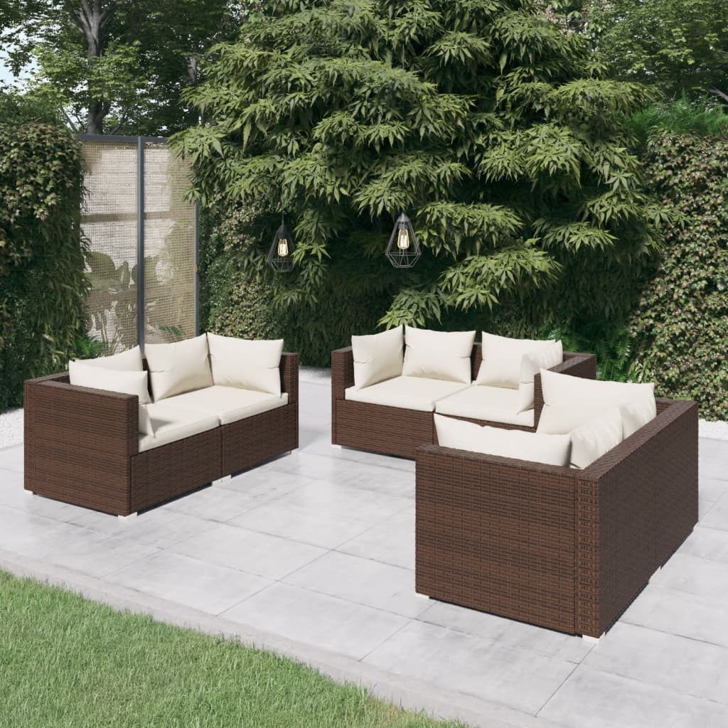 Set Divani da Giardino 6 pz con Cuscini in Polyrattan Marrone - homemem39