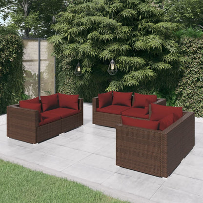 Set Divani da Giardino 6 pz con Cuscini in Polyrattan Marrone - homemem39