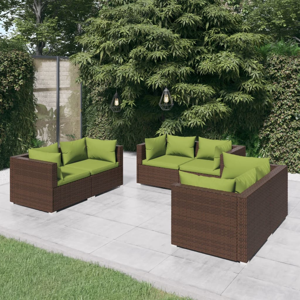 Set Divani da Giardino 6 pz con Cuscini in Polyrattan Marrone - homemem39