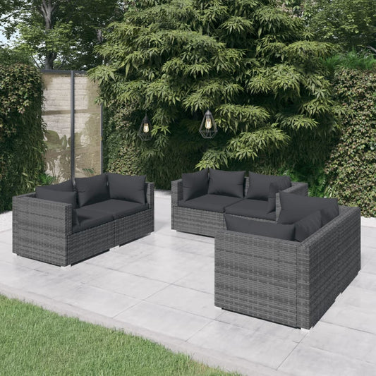 Set Divani da Giardino 6 pz con Cuscini in Polyrattan Grigio - homemem39