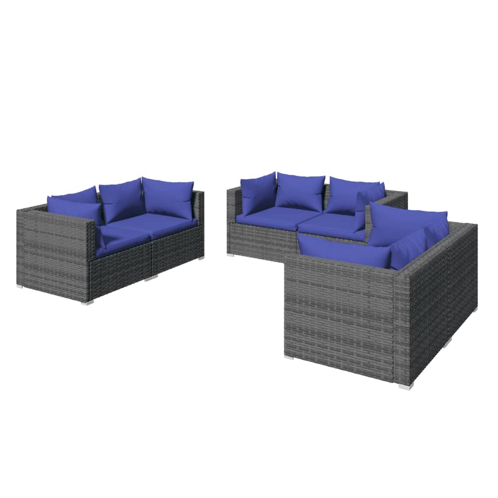 Set Divani da Giardino 6 pz con Cuscini in Polyrattan Grigio - homemem39