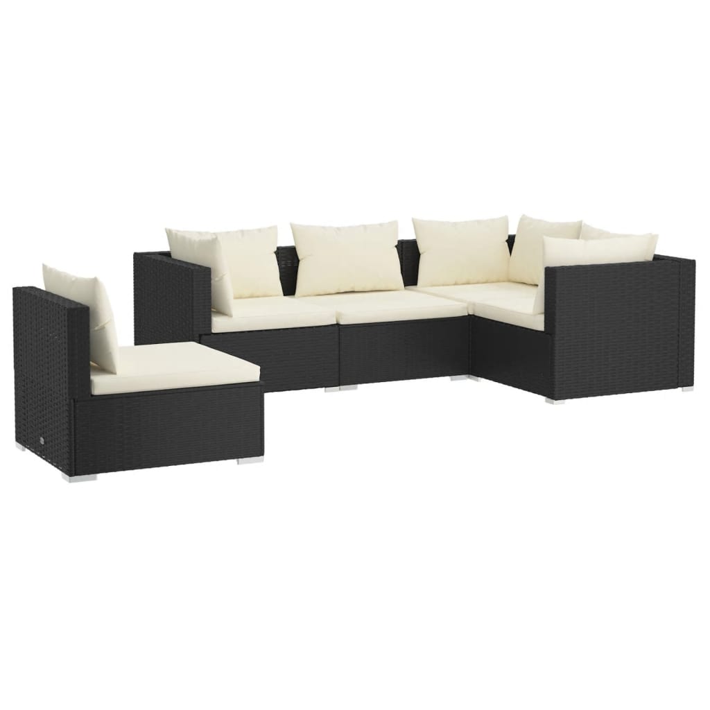 Set Divani da Giardino con Cuscini 5 pz in Polyrattan Nero - homemem39