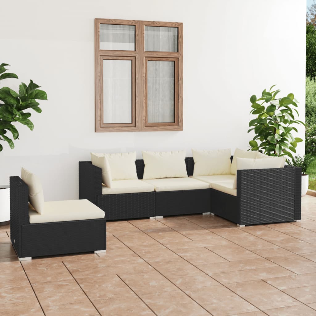 Set Divani da Giardino con Cuscini 5 pz in Polyrattan Nero - homemem39