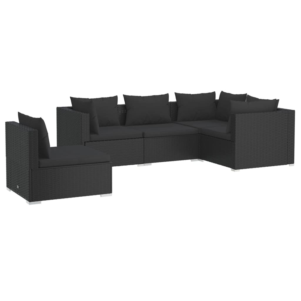 Set Divani da Giardino 5 pz con Cuscini in Polyrattan Nero - homemem39