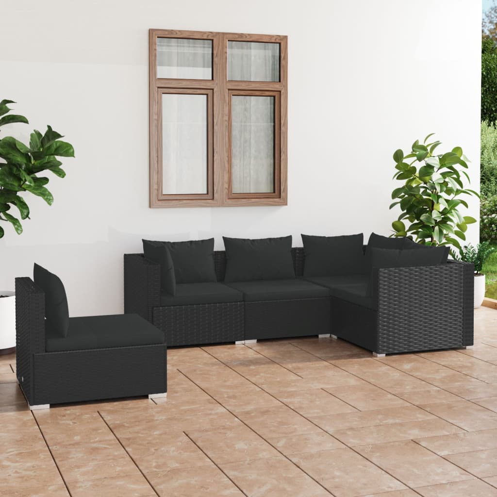 Set Divani da Giardino 5 pz con Cuscini in Polyrattan Nero - homemem39