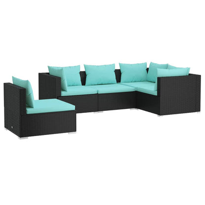 Set Divani da Giardino 5 pz con Cuscini in Polyrattan Nero - homemem39