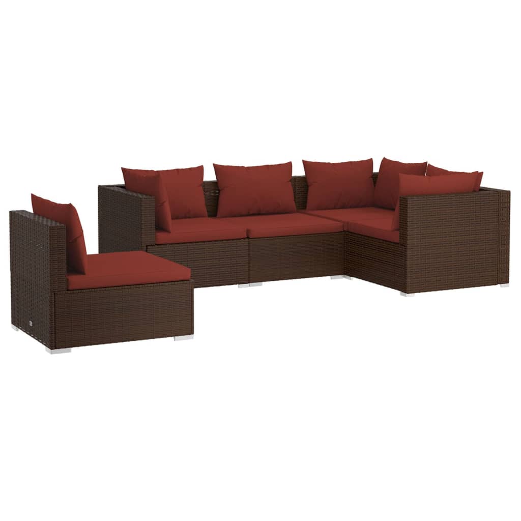 Set Divani da Giardino 5 pz con Cuscini in Poly Rattan Marrone - homemem39