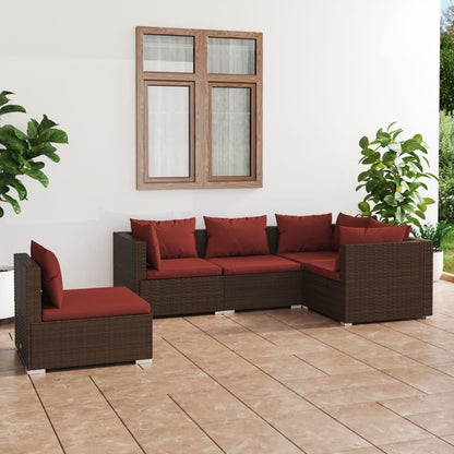 Set Divani da Giardino 5 pz con Cuscini in Poly Rattan Marrone - homemem39