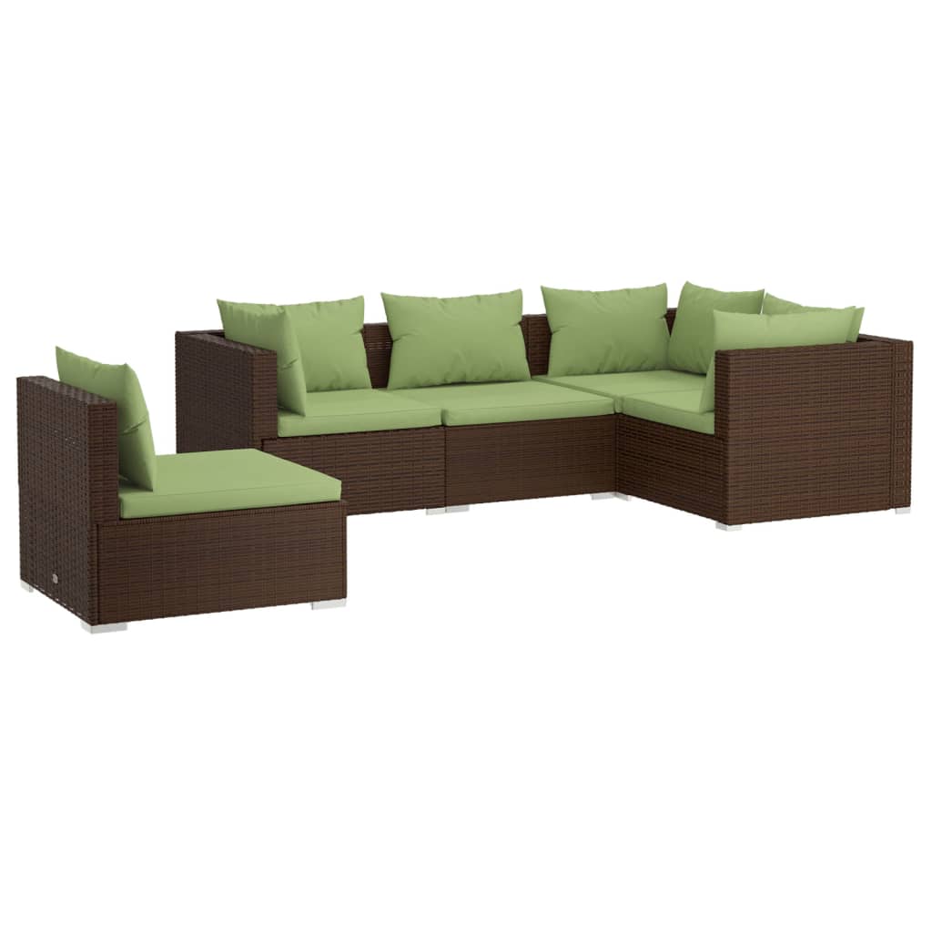 Set Divani da Giardino 5 pz con Cuscini in Polyrattan Marrone - homemem39