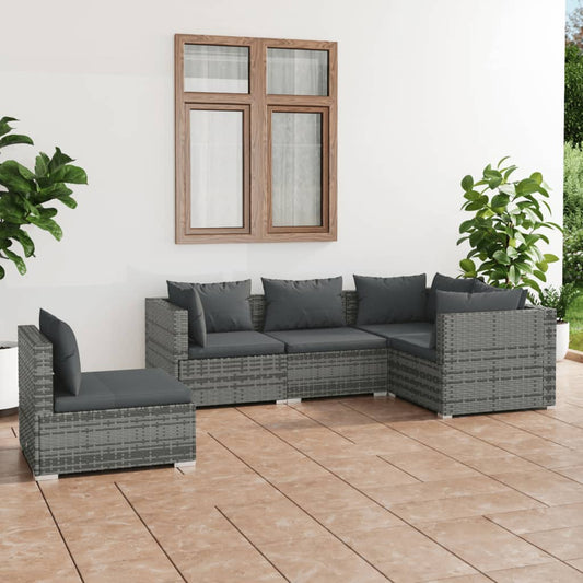 Set Divani da Giardino 5 pz con Cuscini in Polyrattan Grigio - homemem39