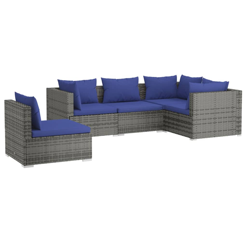 Set Divani da Giardino 5 pz con Cuscini in Polyrattan Grigio - homemem39