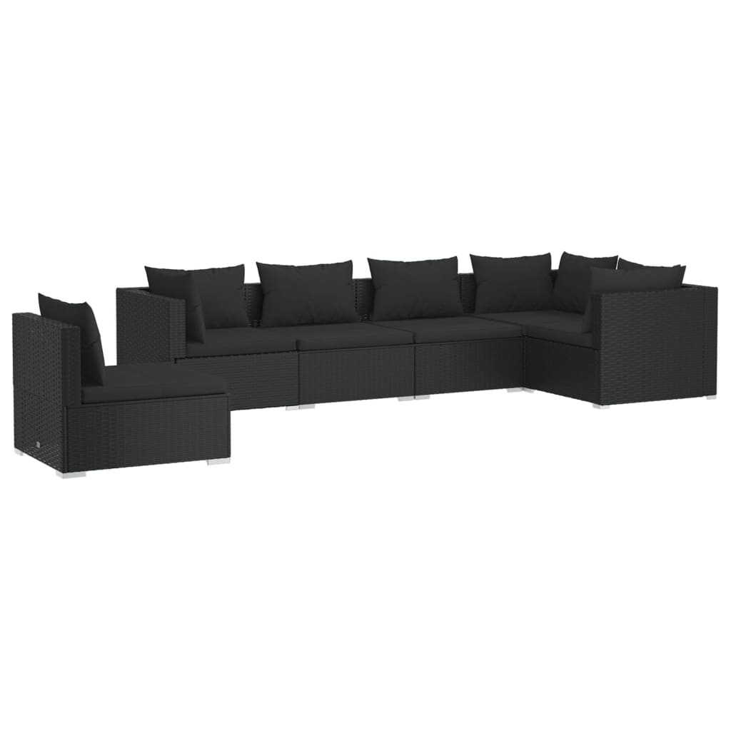 Set Divani da Giardino 6 pz con Cuscini in Polyrattan Nero - homemem39