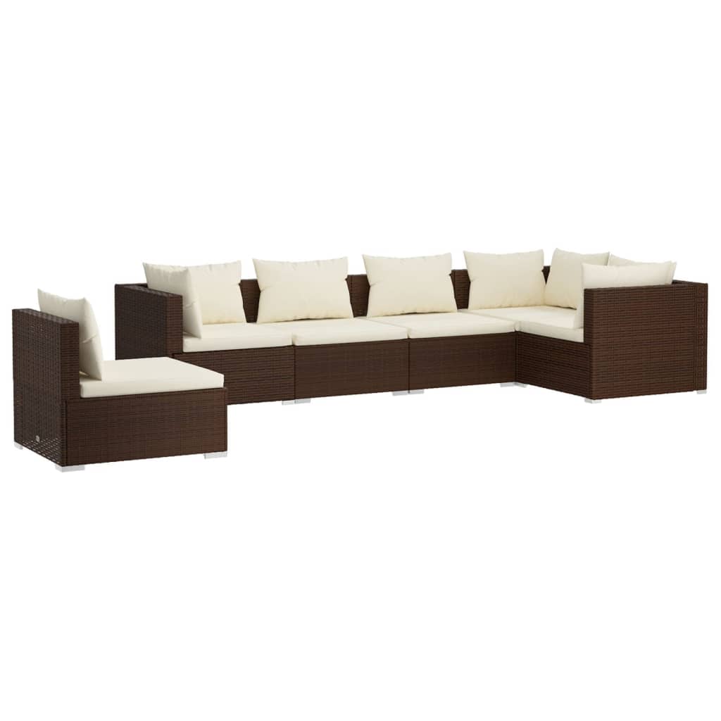 Set Divani da Giardino con Cuscini 6 pz in Polyrattan Marrone - homemem39