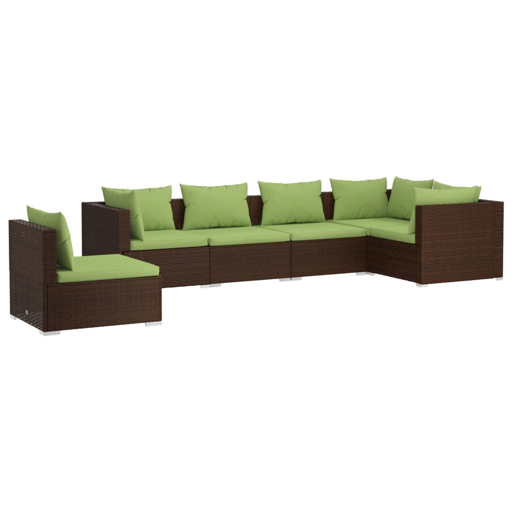 Set Divani da Giardino 6 pz con Cuscini in Polyrattan Marrone - homemem39