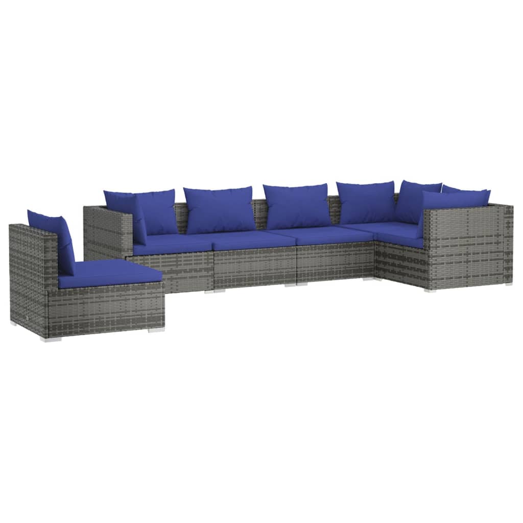 Set Divani da Giardino 6 pz con Cuscini in Polyrattan Grigio - homemem39