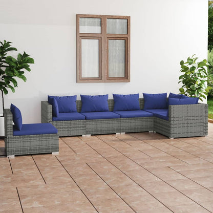 Set Divani da Giardino 6 pz con Cuscini in Polyrattan Grigio - homemem39