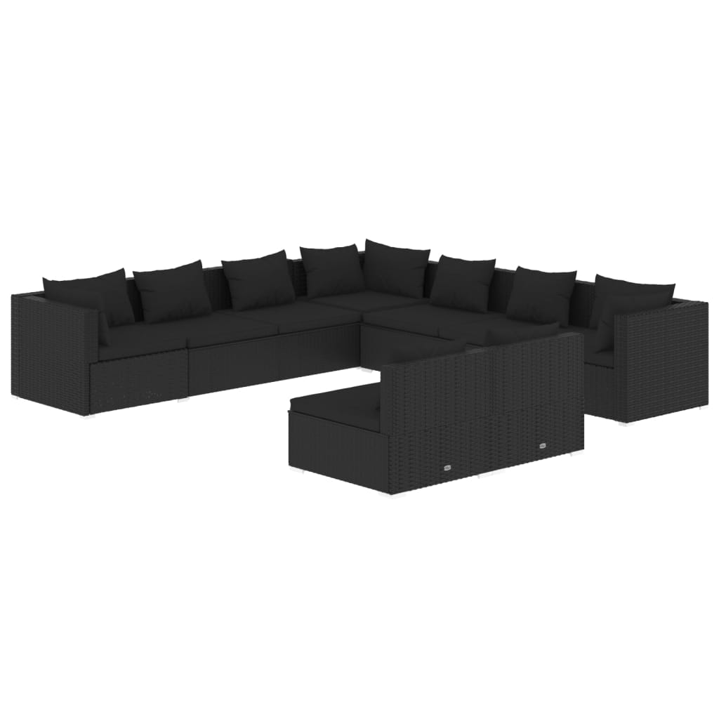 Set Salotto da Giardino con Cuscini 9pz Nero in Polyrattan - homemem39