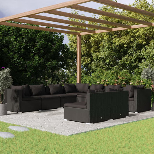 Set Salotto da Giardino con Cuscini 9pz Nero in Polyrattan - homemem39