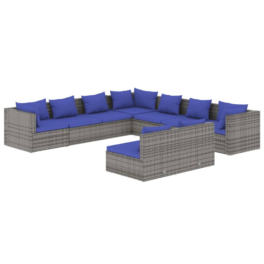 Set Divani da Giardino 9 pz con Cuscini in Polyrattan Grigio - homemem39