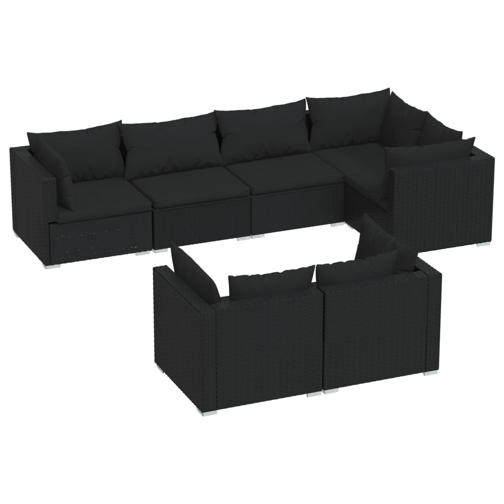 Set Salotto da Giardino con Cuscini 7pz Nero Polyrattan - homemem39