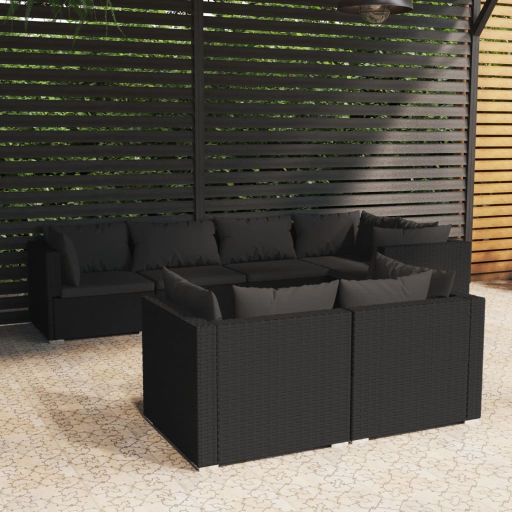 Set Salotto da Giardino con Cuscini 7pz Nero Polyrattan - homemem39