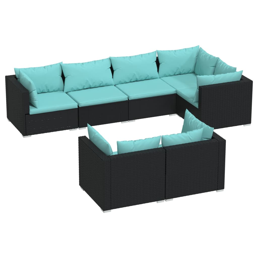 Set Salotto da Giardino con Cuscini 7pz Nero Polyrattan - homemem39