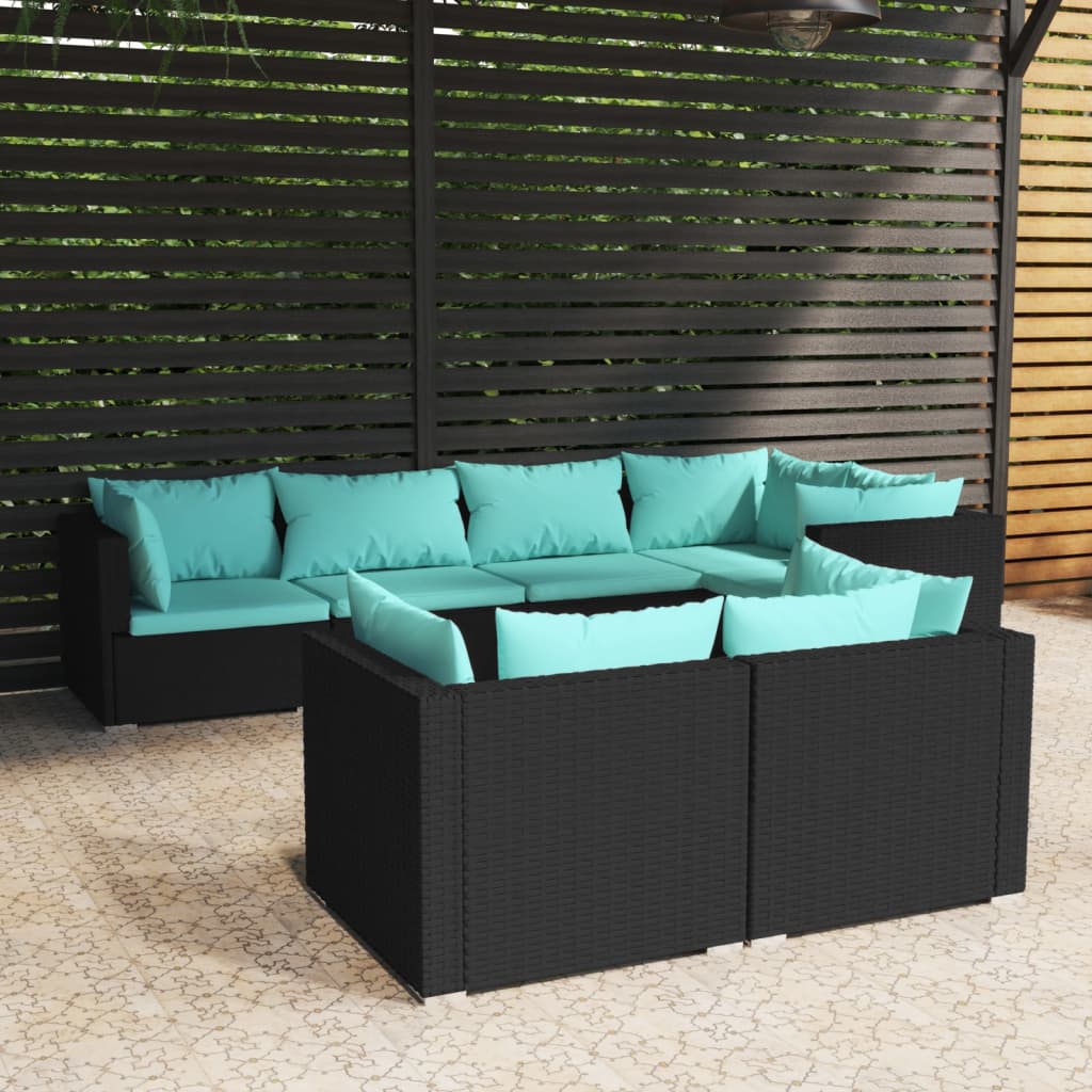 Set Salotto da Giardino con Cuscini 7pz Nero Polyrattan - homemem39