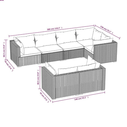 Set Divani da Giardino 7 pz con Cuscini in Polyrattan Marrone - homemem39