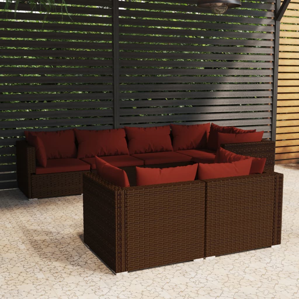 Set Divani da Giardino 7 pz con Cuscini in Polyrattan Marrone - homemem39