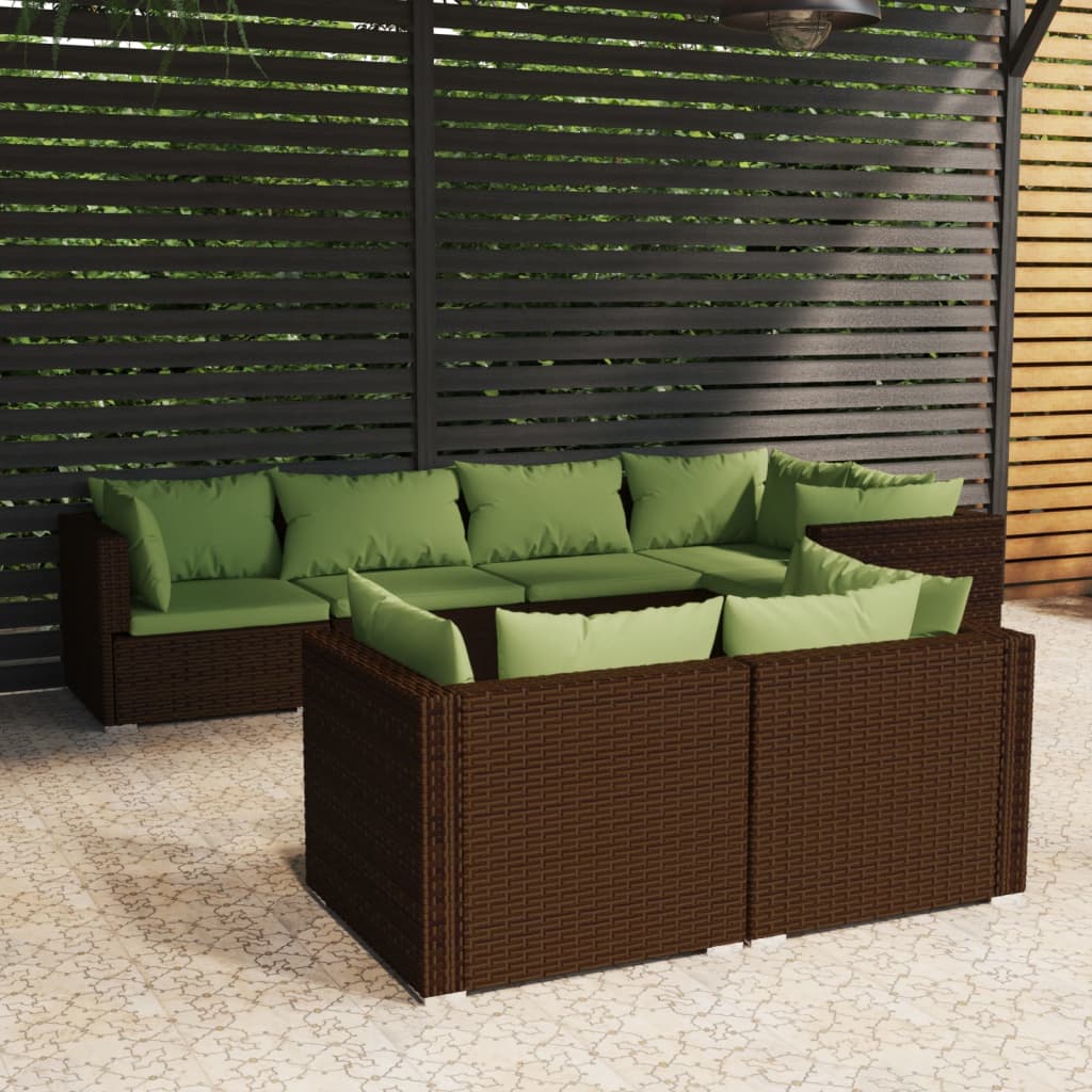 Set Divani da Giardino 7 pz con Cuscini in Polyrattan Marrone - homemem39