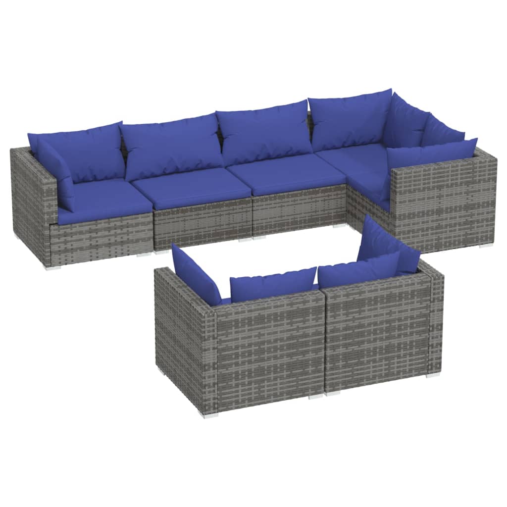 Set Divani da Giardino 7 pz con Cuscini in Polyrattan Grigio - homemem39