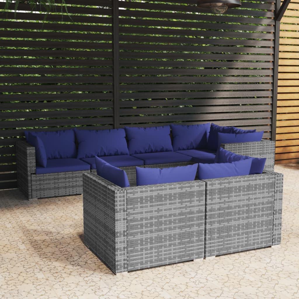 Set Divani da Giardino 7 pz con Cuscini in Polyrattan Grigio - homemem39