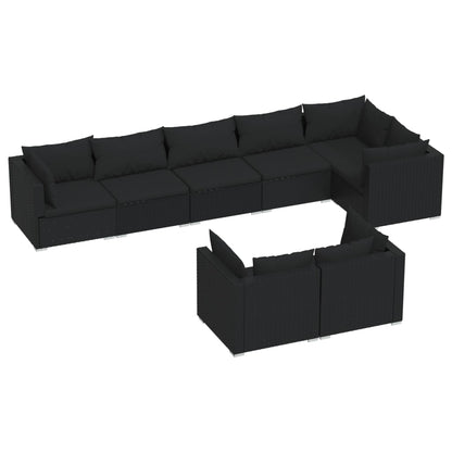 Set Mobili da Giardino con Cuscini 8 pz Nero in Polyrattan - homemem39