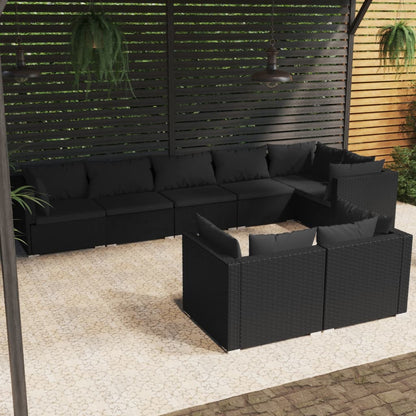 Set Mobili da Giardino con Cuscini 8 pz Nero in Polyrattan - homemem39