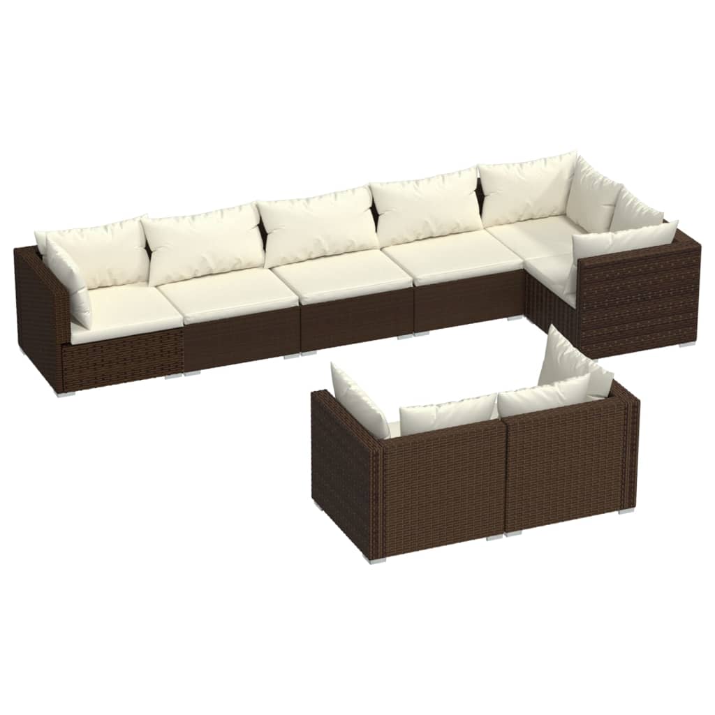 Set Divani da Giardino 8 pz con Cuscini in Polyrattan Marrone - homemem39