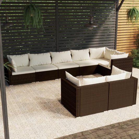 Set Divani da Giardino 8 pz con Cuscini in Polyrattan Marrone - homemem39