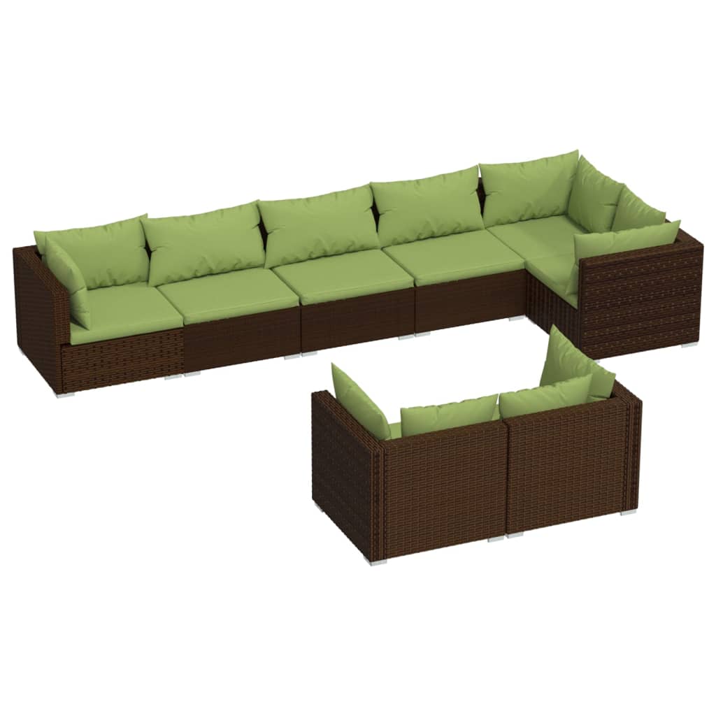 Set Divani da Giardino 8 pz con Cuscini in Polyrattan Marrone - homemem39