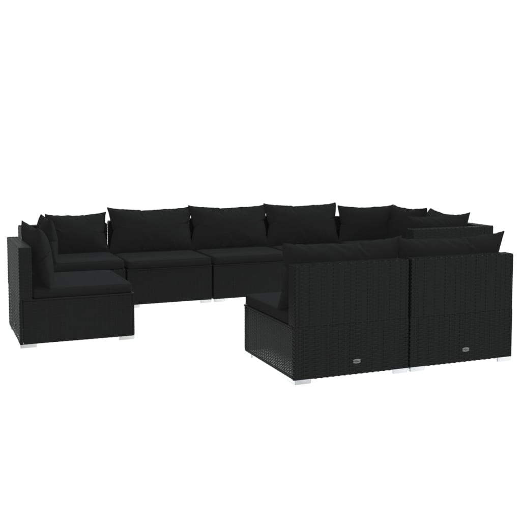 Set Divani da Giardino 9 pz con Cuscini in Polyrattan Nero - homemem39