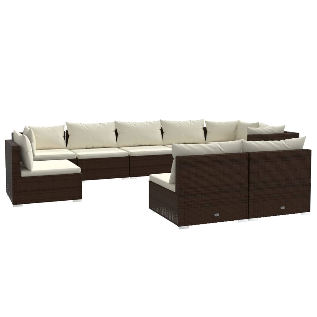 Set Divani da Giardino 9 pz con Cuscini in Polyrattan Marrone - homemem39