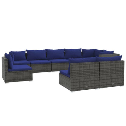 Set Divani da Giardino 9 pz con Cuscini in Polyrattan Grigio - homemem39