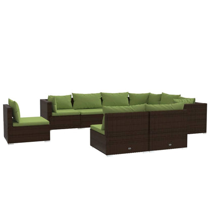 Set Divani da Giardino 9 pz con Cuscini in Polyrattan Marrone - homemem39