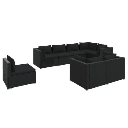 Set Divani da Giardino 8 pz con Cuscini in Polyrattan Nero - homemem39