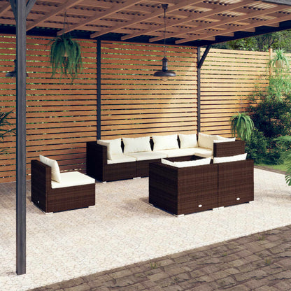 Set Divani da Giardino 8 pz con Cuscini in Polyrattan Marrone - homemem39