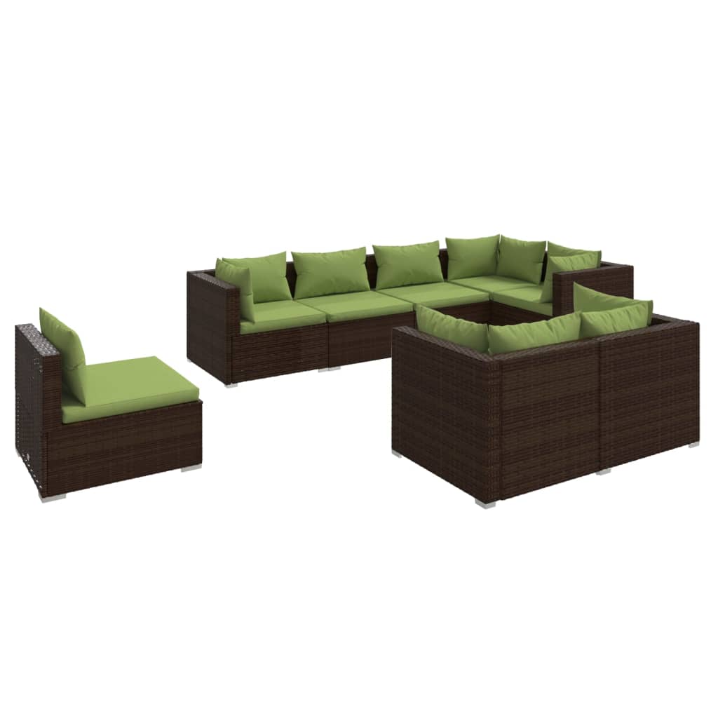 Set Divani da Giardino 8 pz con Cuscini in Polyrattan Marrone - homemem39