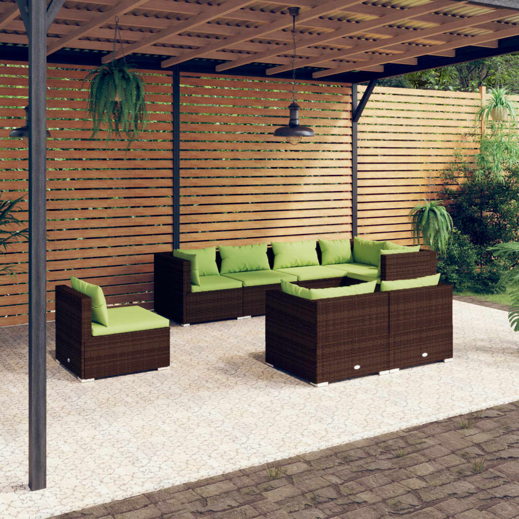 Set Divani da Giardino 8 pz con Cuscini in Polyrattan Marrone - homemem39