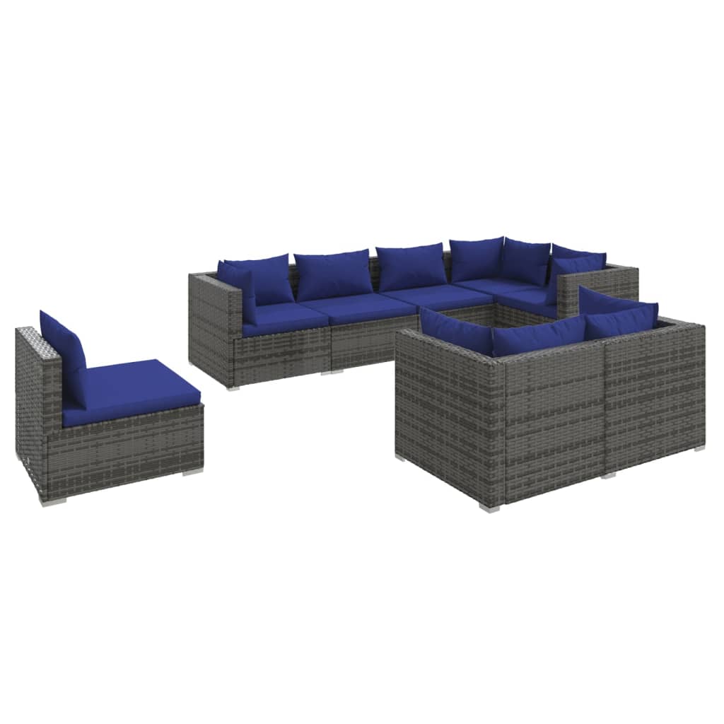 Set Divani da Giardino 8 pz con Cuscini in Polyrattan Grigio - homemem39