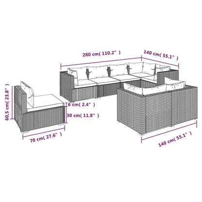 Set Divani da Giardino 8 pz con Cuscini in Polyrattan Grigio - homemem39