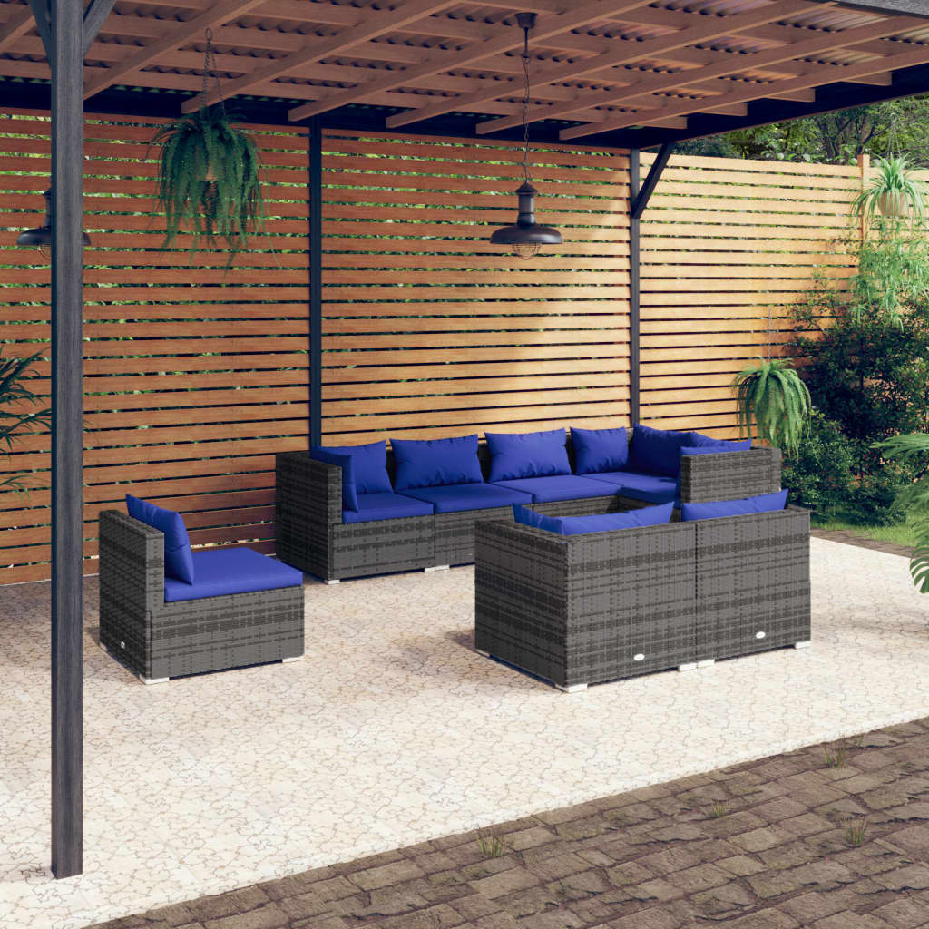 Set Divani da Giardino 8 pz con Cuscini in Polyrattan Grigio - homemem39