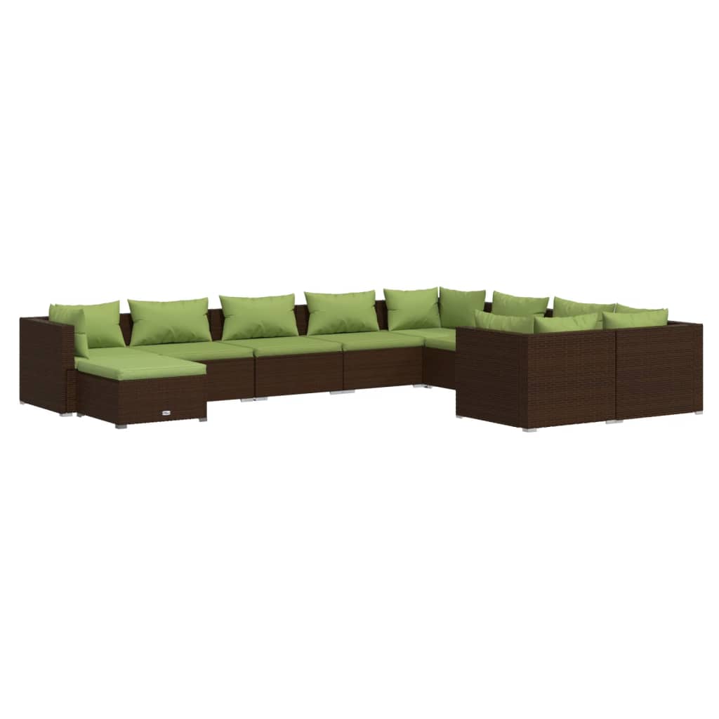 Set Divani da Giardino 10 pz con Cuscini in Polyrattan Marrone - homemem39