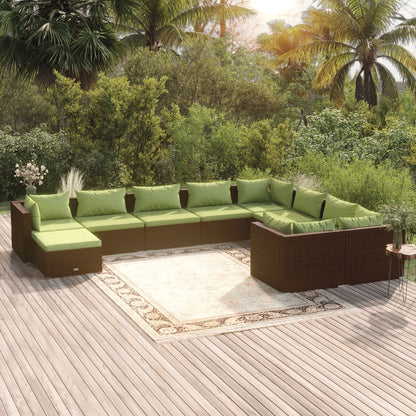 Set Divani da Giardino 10 pz con Cuscini in Polyrattan Marrone - homemem39